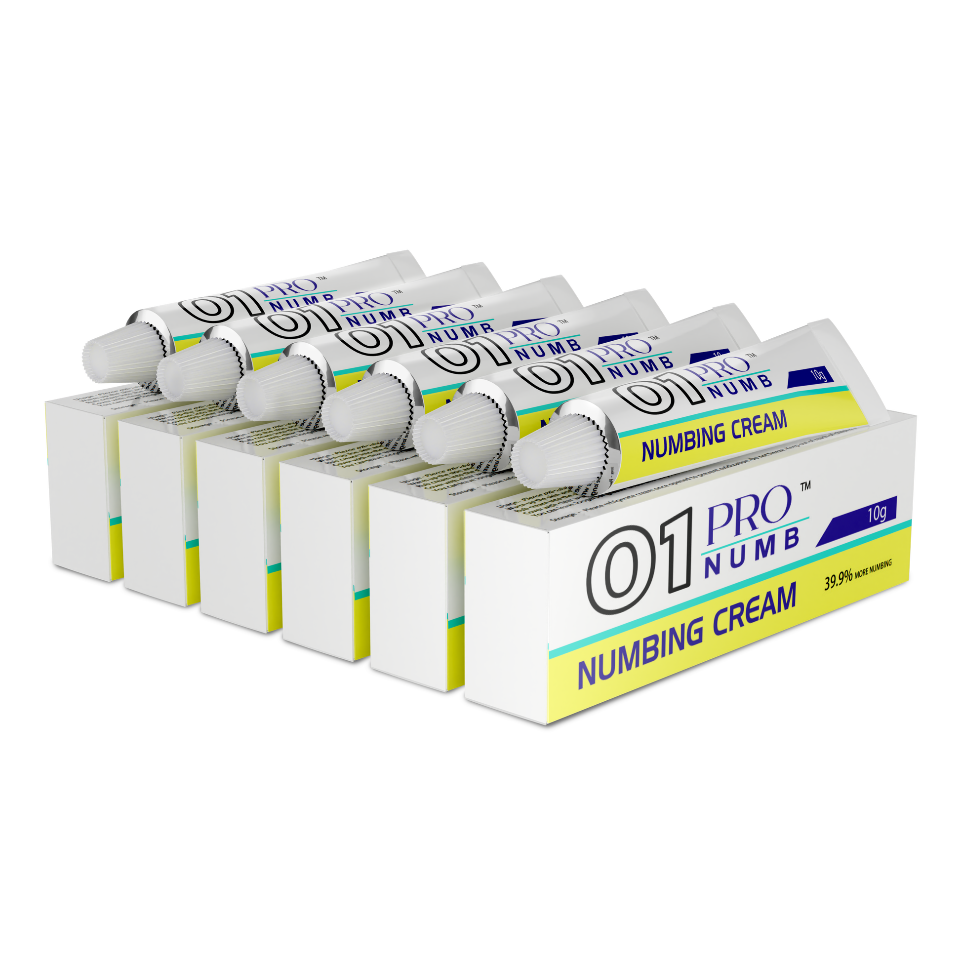 Pro Numb 01 Topical Numbing Cream for cosmetic procedures including lip fillers. image of 6 tubes of the best numbing cream for lip fillers. Topical anaesthetic cream.