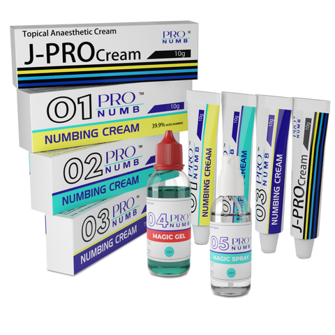 image of Pro Numb all products pack | JPRO Numbing Cream | Pro Numb 01-02-03 Cream | Pro Numb 04 Magic Gel | Pro Numb 05 Magic Spray | all procedures tattoo and beauty combination saver bundle