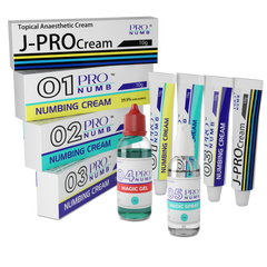 image of Pro Numb all products pack | JPRO Numbing Cream | Pro Numb 01-02-03 Cream | Pro Numb 04 Magic Gel | Pro Numb 05 Magic Spray | all procedures tattoo and beauty combination saver bundle