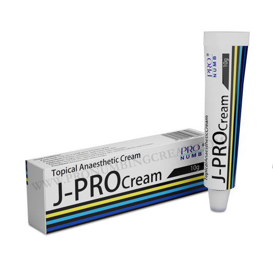 Image of a single tube of JPRO Numbing Cream, Topical anaesthetic cream designed to deliver comfort during cosmetic procedures and tattoo session. strong numbing cream , the best numbing cream. By Pro numb 