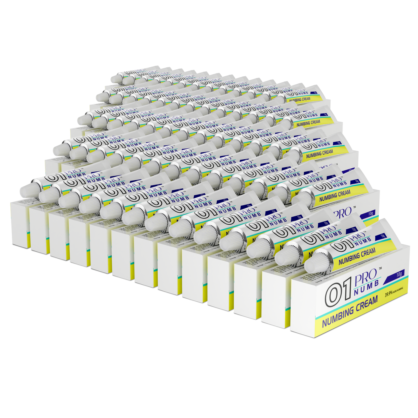 image of many units of Pro Numb 01 Topical Numbing Cream for cosmetic procedures including lip fillers. image of 250 tubes of the best numbing cream for lip fillers. Topical anaesthetic cream. Wholesale Numbing cream for training academy's , clinicians and tattoo parlours.