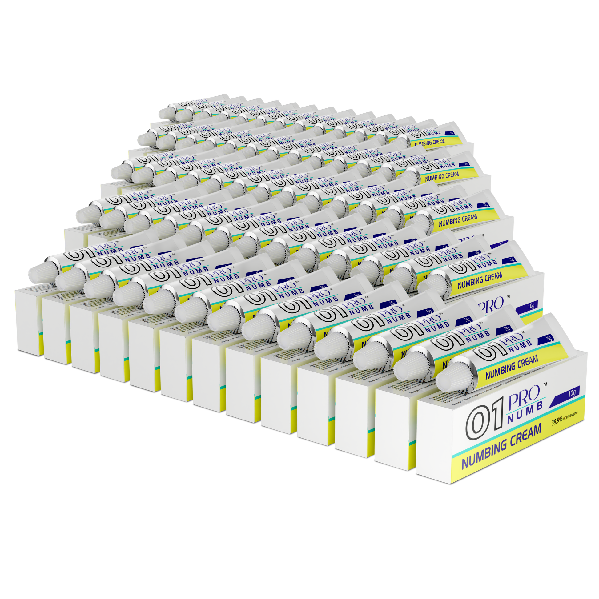 image of many units of Pro Numb 01 Topical Numbing Cream for cosmetic procedures including lip fillers. image of 250 tubes of the best numbing cream for lip fillers. Topical anaesthetic cream. Wholesale Numbing cream for training academy's , clinicians and tattoo parlours.
