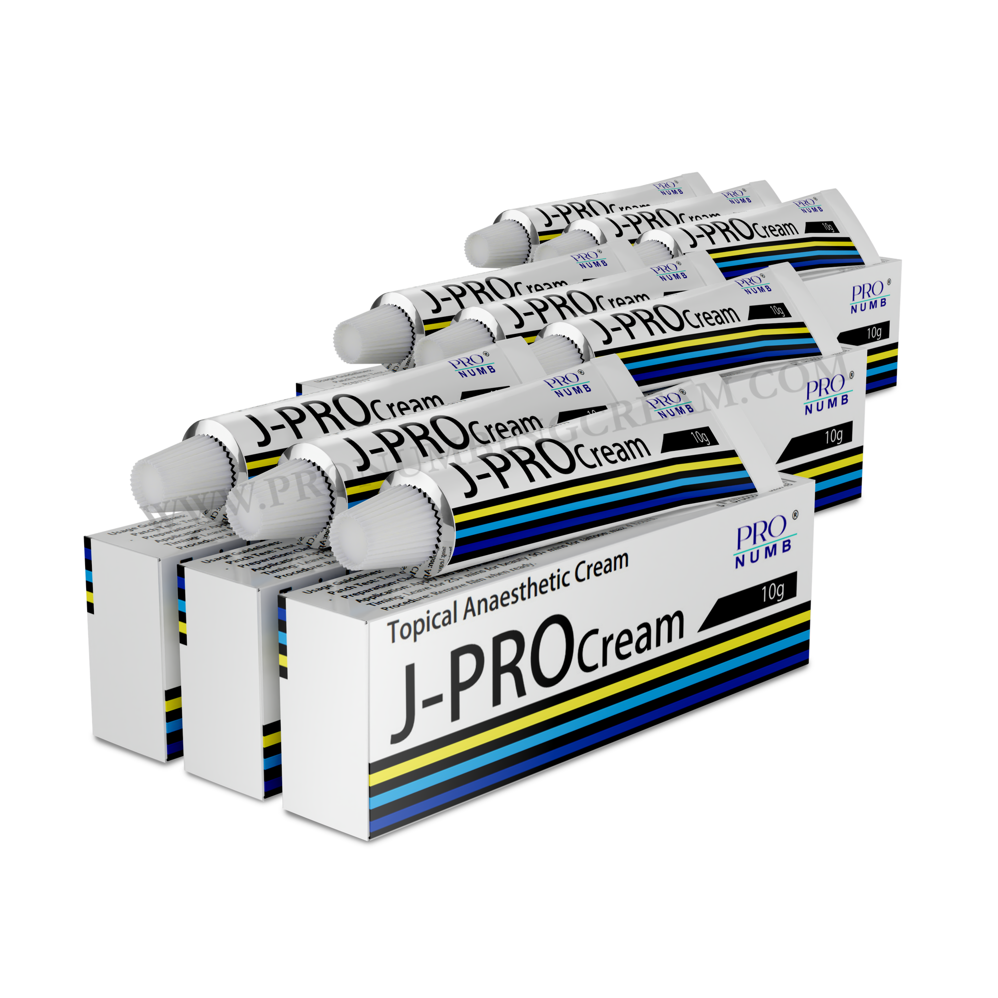 Image of a nine tubes of JPRO Numbing Cream, Topical anaesthetic cream designed to deliver comfort during cosmetic procedures and tattoo session. strong numbing cream , the best numbing cream. By Pro numb 